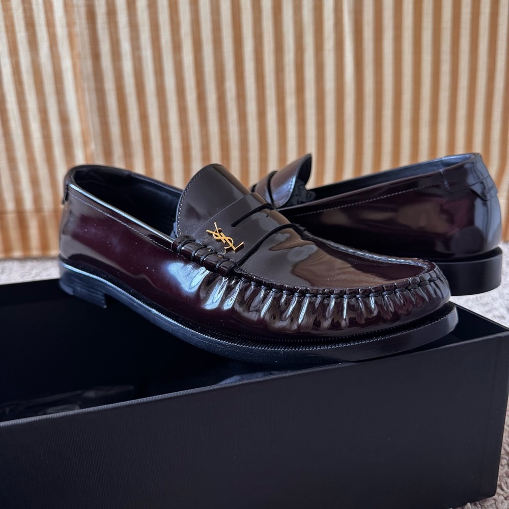 Authentic YSL Burgundy Patent Loafers - New with box - Size 40